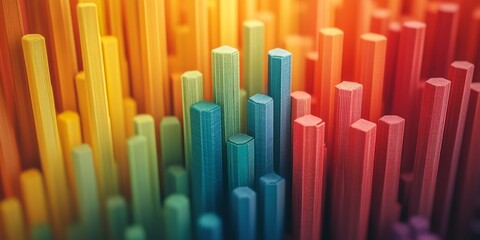 Colorful data analysis graph with multiple line charts overlaid on a bar chart, representing trends