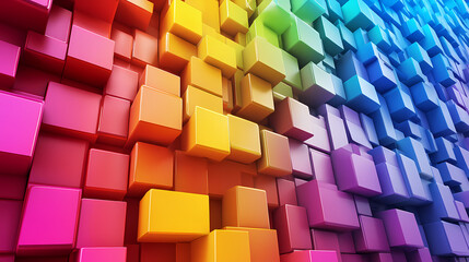 Multicolored tech background, with a geometric 3d structure. clean, vibrant design with simple, bright, modern forms. 3d render. Vibrant. Illustration