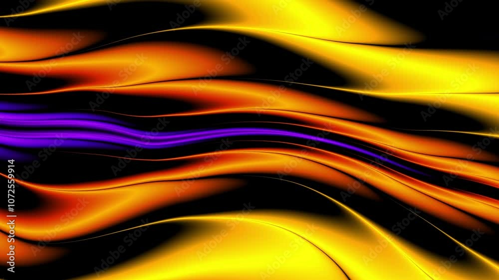 Poster Multicolored yellow and purplw morphing liquid paint abstract loop background