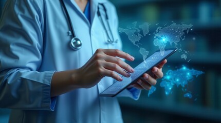 Medical Technology and Global Health Concept with Doctor Using Digital Devices for Online Health Network
