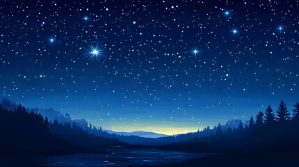 Tranquil panoramic night sky view with twinkling stars above a serene horizon, ideal for stargazing and peaceful reflection -