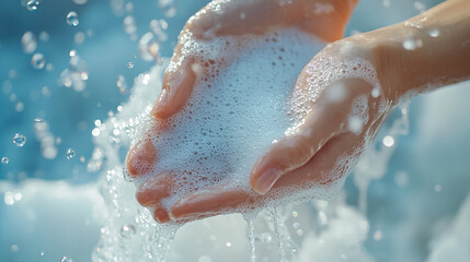 Fototapeta premium Clean Hands Washing with Soap Detail