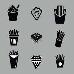 set of stylized vector drawings of fast food