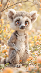 Naklejka premium Adorable Lemur Standing in a Forest with Curious Expression