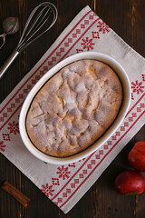 still life with appetizing apple pie on a wooden background