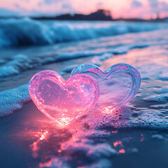 Fototapeta premium Soft pink blue hearts gentle river scene photos