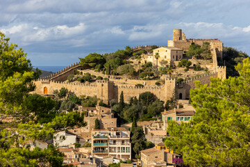 The Castle of Capdepra on the hill above the small town of Capdepera, Mallorca, Majorca, Balearic Islands, Spain, Europe