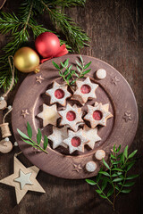 Stained glass cookies with mistletoe and Christmas ornaments