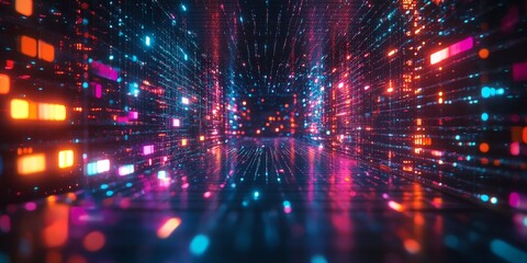 Fototapeta premium Abstract glowing dots and lines creating a digital data landscape