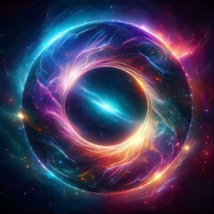 Obraz premium creative illustration of the galaxy nebula and a circle, fantasy, multicolored background