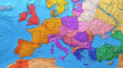 Europe map with political divisions and major rivers