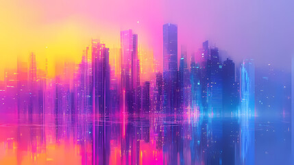 Abstract colorful city background, digital glitch art, generative ai. Abstract. Illustration