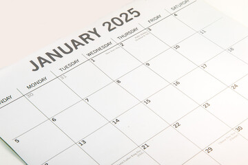 January 2025 calendar taken from a side angled view