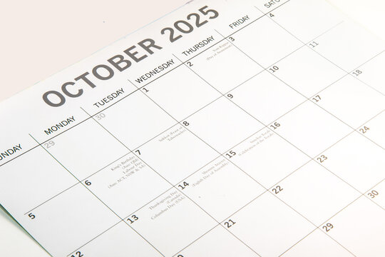 October 2025 calendar taken from a side angled view