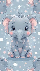  Baby Elephant Illustration Sitting in a Whimsical Cartoon Style