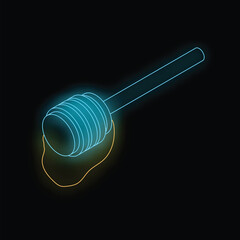 Neon sign depicting a honey dipper dripping with honey, ideal for any project about food or restaurants
