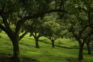 Obraz premium Rich Avocados Ripening on Trees in Vibrant Orchard Setting