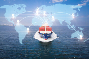 Logistic and transportation technology, Cargo vessel carrying containers for export goods. International import export trade