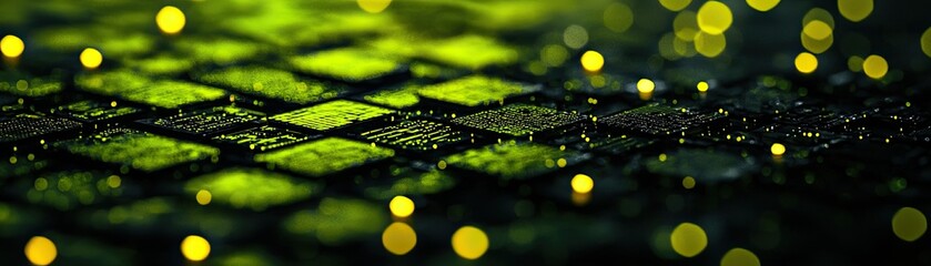 Abstract green textured background with beautiful bokeh and water droplets.