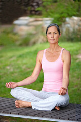 Portrait, outdoor and woman with yoga, meditation and fitness with exercise, balance and wellness....