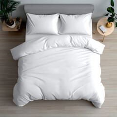 White linen duvet bed furniture cushion. 