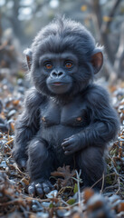 Fototapeta premium Baby Gorilla Sitting on the Ground with a Curious and Playful Expression