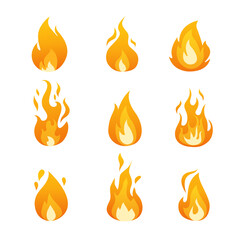 Burning fire flame icons collection isolated on a white background. 
