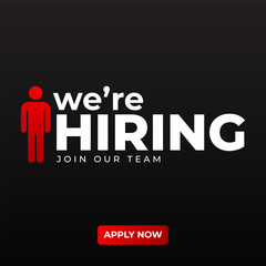 we are hiring modern, creative banner, design concept, social media template, marketing, advertising, and communication concept with white text on a black background 