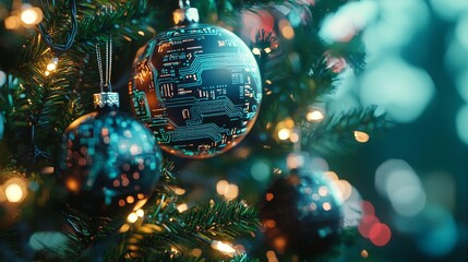 Christmas Tree Tech-Inspired Ornaments Circuit Board Patterns Festive