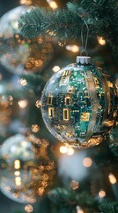 Christmas Tree Tech-Inspired Ornaments Circuit Board Patterns Festive