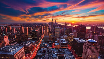 Vivid Sunset Over Urban Cityscape