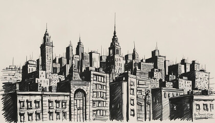 Fototapeta premium Black and White Urban Sketch of City Skyline