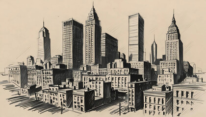 Vintage City Skyline Sketch
