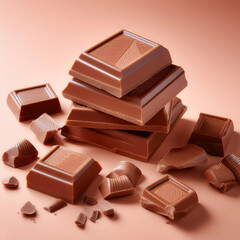 Milk chocolate pieces, isolated on a pastel