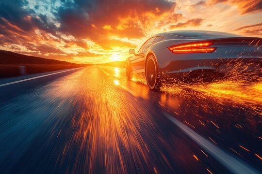 Beautiful landscape, road and car. Close up