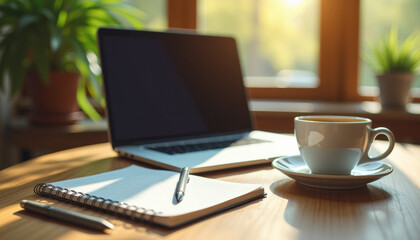 Cozy Workspace with Laptop and Coffee