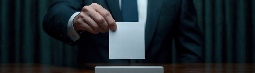 Obraz premium Closeup of hand placing ballot into sealed box, high detail, ballot, vote security