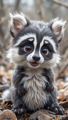  Adorable Baby Raccoon Sitting in a Forest Surrounded by Greenery