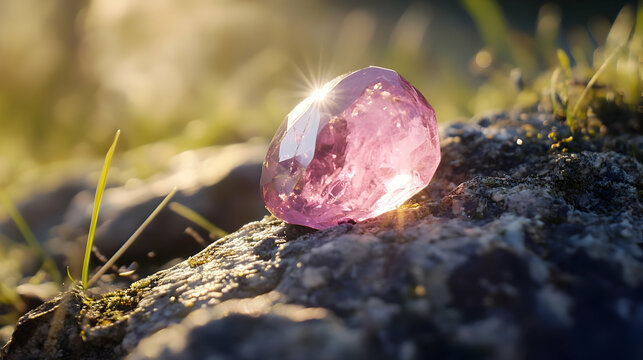 Rare Poudretteite Gemstone Illuminated in Natural Daylight &ndash; Exceptional and Unique Pink Gem Showcasing Brilliant Clarity and Sparkling Beauty