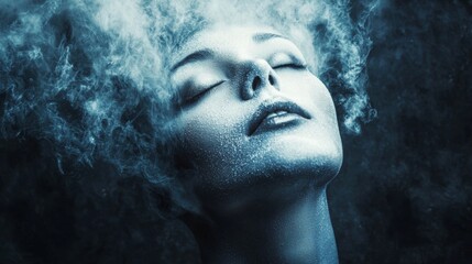 Surreal portrait of a woman surrounded by mist