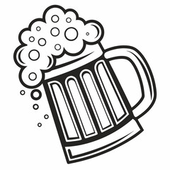 Minimalist Line Art Beer Bottle and Glass Icon – Alcoholic Beverage Vector Illustration for Bar