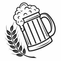 Fototapeta premium Minimalist Line Art Beer Bottle and Glass Icon – Alcoholic Beverage Vector Illustration for Bar