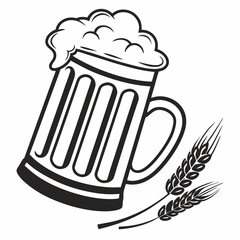 Minimalist Line Art Beer Bottle and Glass Icon – Alcoholic Beverage Vector Illustration for Bar