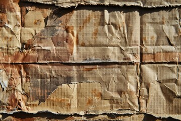 Photo of Crumpled sheet of brown cardboard paper. Background texture for backdrops or mapping