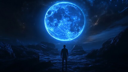 Realistic digital art featuring silhouettes of people with moon image
