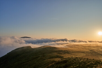 Scenery of an early morning when the sun rises over the Ireland mountain range