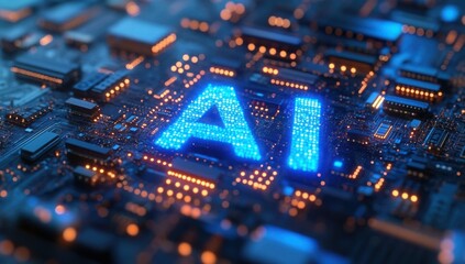 Obraz premium motherboard with ai written on it. Concept AI (Artificial Intelligence) technology, chip IC on PCB, PCB circuit board, microprocessor. 