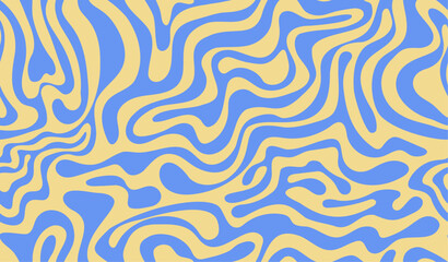 Abstract background pattern with colorful waves. Psychedelic groovy trippy y2k retro seamless pattern in blue and cream colors. Wavy and swirled brush strokes liquid background for packaging design