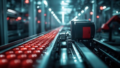 A shot of robotic palletizers organizing goods in a warehouse, Automation, Advanced and efficient