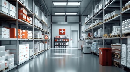 A wideangle view of a first aid station in a logistics center, Safety, Accessible and organized